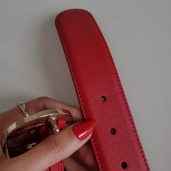 Gucci Red Leather Belt with Silver Buckle - Picture 4 of 5